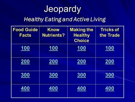 Healthy Eating and Active Living