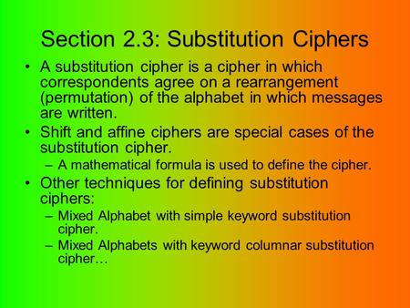 Section 2.3: Substitution Ciphers