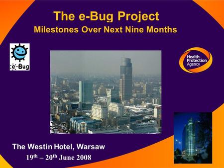 The e-Bug Project Milestones Over Next Nine Months The Westin Hotel, Warsaw 19 th – 20 th June 2008.