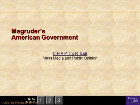 123 Go To Section: © 2001 by Prentice Hall, Inc. Magruder’s American Government C H A P T E R 8&9 Mass Media and Public Opinion.