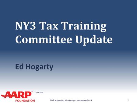 NY3 Tax Training Committee Update