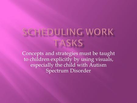 Concepts and strategies must be taught to children explicitly by using visuals, especially the child with Autism Spectrum Disorder.