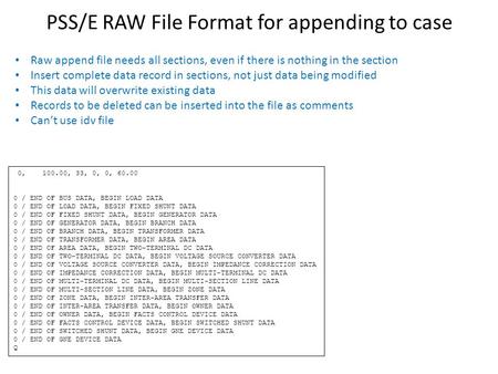 PSS/E RAW File Format for appending to case