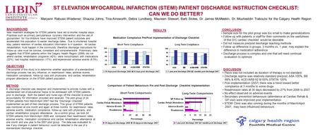 ST ELEVATION MYOCARDIAL INFARCTION (STEMI) PATIENT DISCHARGE INSTRUCTION CHECKLIST: CAN WE DO BETTER? Maryann Rabusic-Wiedener, Shauna Johns, Tina Ainsworth,