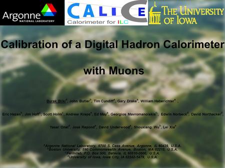 Calibration of a Digital Hadron Calorimeter with Muons Burak Bilki d, John Butler b, Tim Cundiff a, Gary Drake a, William Haberichter a, Eric Hazen b,