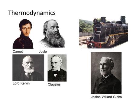 Thermodynamics CarnotJoule Lord Kelvin Clausius Josiah Willard Gibbs.