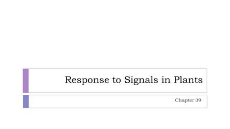 Response to Signals in Plants Chapter 39. Signal Transduction Pathway 1. Receptors receive a stimulus and activate the secondary messengers 2. Secondary.