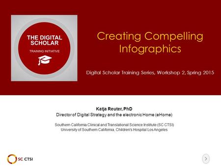 Creating Compelling Infographics Digital Scholar Training Series, Workshop 2, Spring 2015 Katja Reuter, PhD Director of Digital Strategy and the electronic.