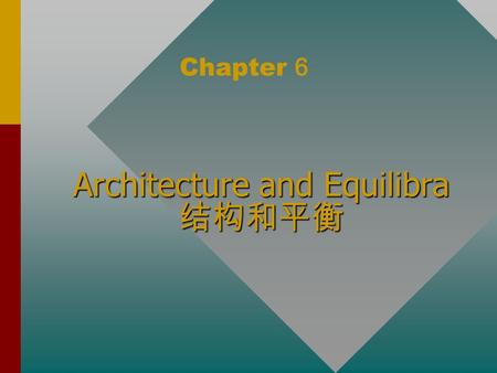 Architecture and Equilibra 结构和平衡 Chapter 6. 2002.12.4 2 Chapter 6 Architecture and Equilibria Perface lyaoynov stable theorem.