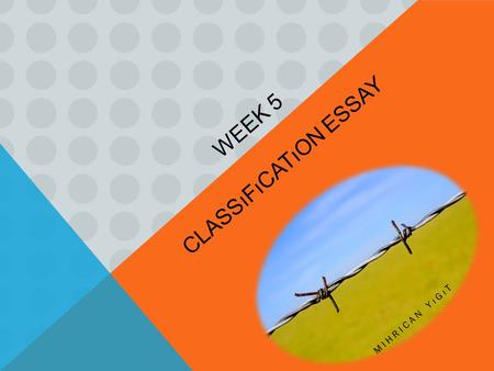 WEEK 5 CLASSıFıCATıON ESSAY MIHRICAN YıGıT. THIS WEEK; You will write a composition which provides types of something to support your main idea.