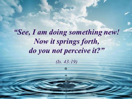 “See, I am doing something new! Now it springs forth, do you not perceive it?” (Is. 43:19)