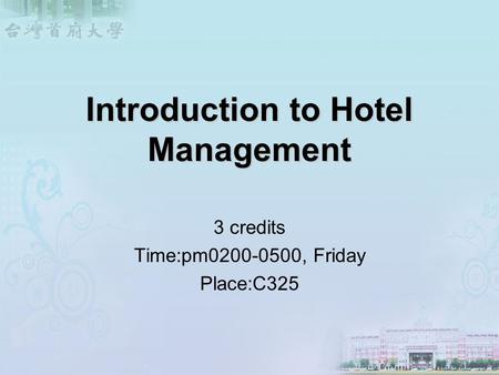 Introduction to Hotel Management