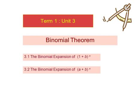 Binomial Theorem Binomial Theorem Term 1 : Unit 3