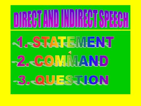 DIRECT Am, is, are Shall/will Can May Must Have/has to Ought to INDIRECT Was/were Should/would Could Might Had to.