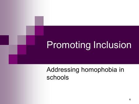 1 Promoting Inclusion Addressing homophobia in schools.