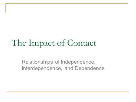 The Impact of Contact Relationships of Independence, Interdependence, and Dependence.