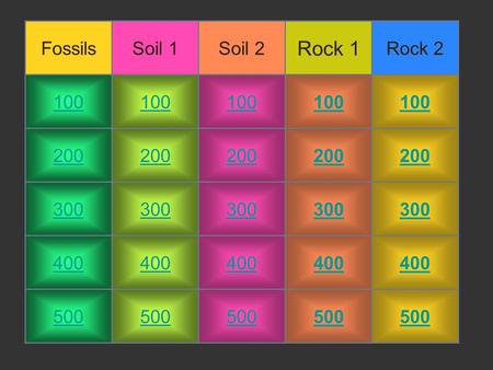 FossilsSoil 1Soil 2 Rock 1 Rock 2 100 200 300 400 500.