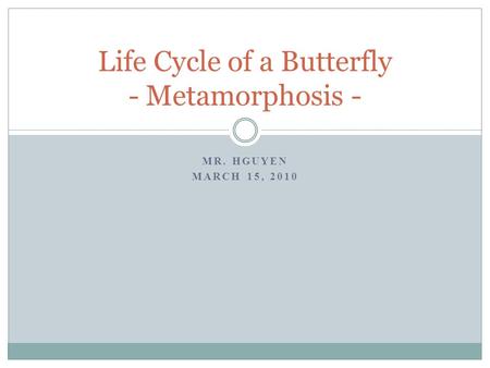 MR. HGUYEN MARCH 15, 2010 Life Cycle of a Butterfly - Metamorphosis -