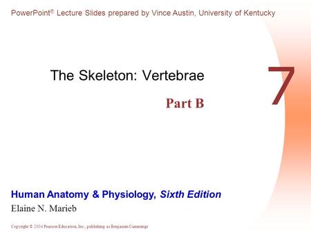 Copyright © 2004 Pearson Education, Inc., publishing as Benjamin Cummings Human Anatomy & Physiology, Sixth Edition Elaine N. Marieb PowerPoint ® Lecture.