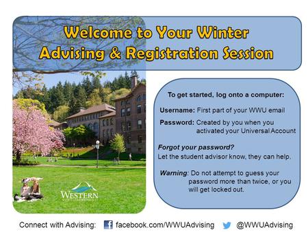 To get started, log onto a computer: Username: First part of your WWU email Password: Created by you when you activated your Universal Account Forgot your.