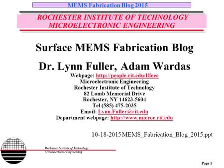 ROCHESTER INSTITUTE OF TECHNOLOGY MICROELECTRONIC ENGINEERING