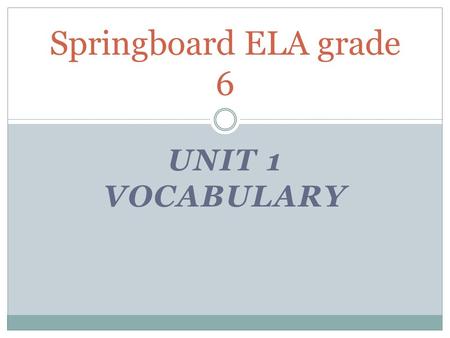 UNIT 1 VOCABULARY Springboard ELA grade 6. point of view the perspective from which a story or poem is told. synonyms: angle, viewpoint, outlook.