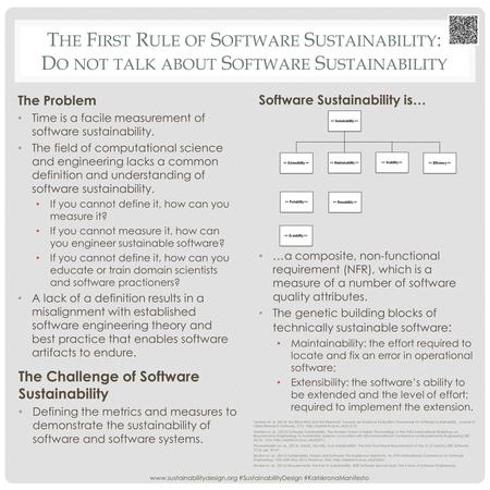 T HE F IRST R ULE OF S OFTWARE S USTAINABILITY : D O NOT TALK ABOUT S OFTWARE S USTAINABILITY The Problem Time is a facile measurement of software sustainability.