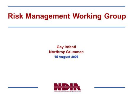 Internal Information Services Risk Management Working Group Gay Infanti Northrop Grumman 15 August 2006.