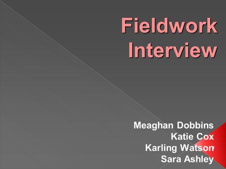 1 Fieldwork Interview Meaghan Dobbins Katie Cox Karling Watson Sara Ashley.