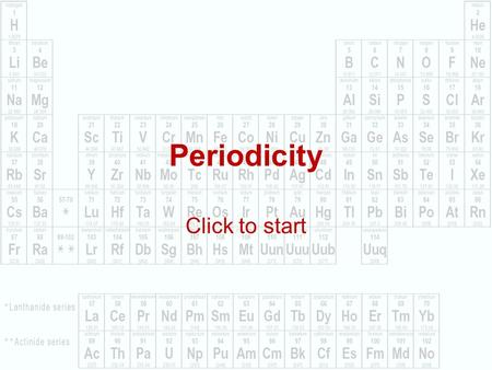 Periodicity Click to start Question 1 Which element shows chemical behaviour similar to calcium? sodium boron chlorine strontium.