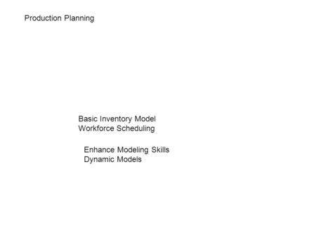 Production Planning Basic Inventory Model Workforce Scheduling Enhance Modeling Skills Dynamic Models.