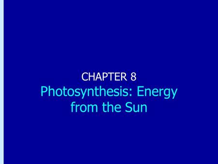 CHAPTER 8 Photosynthesis: Energy