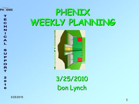 1 3/25/2010 PHENIX WEEKLY PLANNING 3/25/2010 Don Lynch.