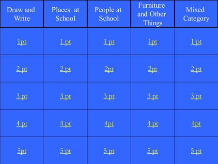 2 pt 3 pt 4 pt 5pt 1 pt 2 pt 3 pt 4 pt 5 pt 1 pt 2pt 3 pt 4pt 5 pt 1pt 2pt 3 pt 4 pt 5 pt 1 pt 2 pt 3 pt 4pt 5 pt 1pt Draw and Write Places at School.