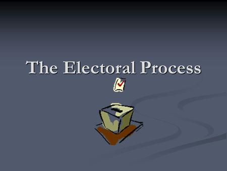 The Electoral Process. Nomination Naming of those who will seek office 5 Ways to Nominate Self-Announcement Caucus Convention Direct Primary Petition.