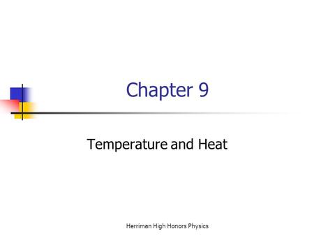 Herriman High Honors Physics Chapter 9 Temperature and Heat.