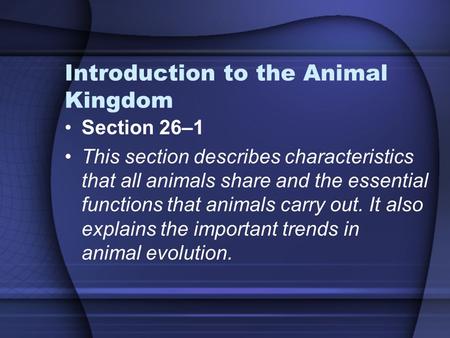 Introduction to the Animal Kingdom