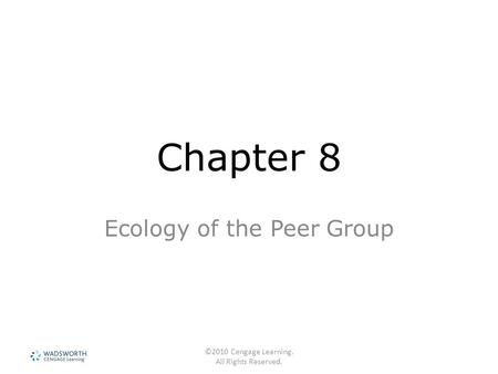 ©2010 Cengage Learning. All Rights Reserved. Chapter 8 Ecology of the Peer Group.