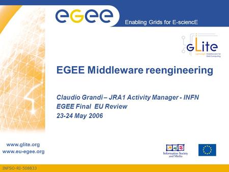 INFSO-RI-508833 Enabling Grids for E-sciencE www.eu-egee.org EGEE Middleware reengineering Claudio Grandi – JRA1 Activity Manager - INFN EGEE Final EU.