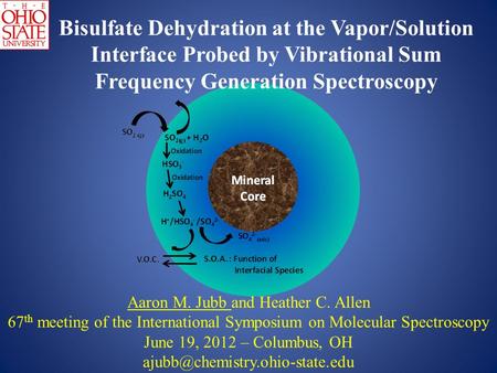 Bisulfate Dehydration at the Vapor/Solution Interface Probed by Vibrational Sum Frequency Generation Spectroscopy Aaron M. Jubb and Heather C. Allen 67.