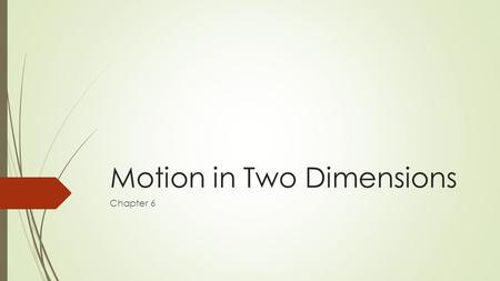 Motion in Two Dimensions Chapter 6. Motion in Two Dimensions  In this chapter we’ll use what we learned about resolving vectors into their x- and y-components.