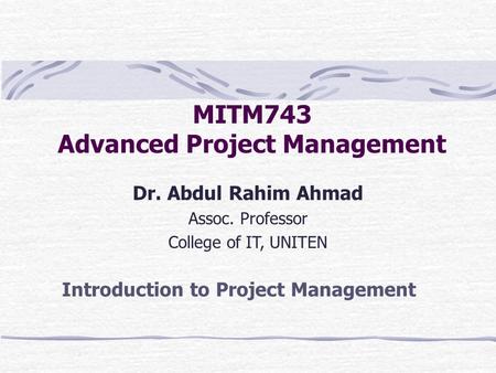 MITM743 Advanced Project Management