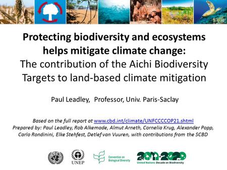 Protecting biodiversity and ecosystems helps mitigate climate change: The contribution of the Aichi Biodiversity Targets to land-based climate mitigation.