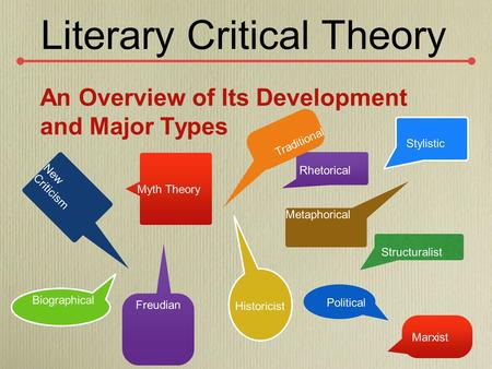 Literary Critical Theory An Overview of Its Development and Major Types Rhetorical New Criticism Traditional Metaphorical Stylistic Structuralist Political.