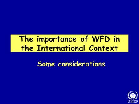 The importance of WFD in the International Context Some considerations.