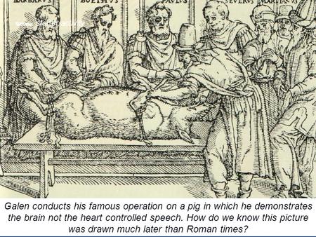  starter activity Galen conducts his famous operation on a pig in which he demonstrates the brain not the heart controlled speech. How do we know this.