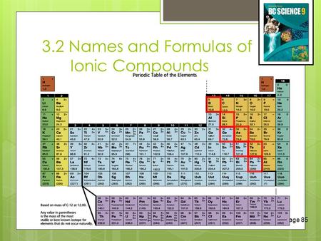 3.2 Names and Formulas of Ionic Compounds (c) McGraw Hill Ryerson 2007 See page 85 INCREASING REACTIVITY.