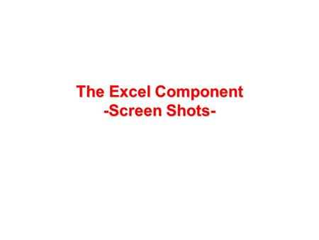 The Excel Component -Screen Shots-. Excel Menu Showing All Functionality.