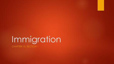 Immigration CHAPTER 10, SECTION 1. “New Immigrants”  Prior to the 1870s, most immigrants had come from Protestant-dominated countries in northern and.