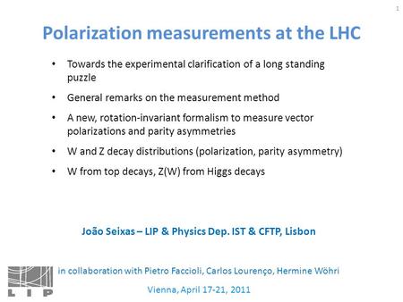 Polarization measurements at the LHC 1 Towards the experimental clarification of a long standing puzzle General remarks on the measurement method A new,